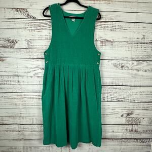 Womens VTG Bryn Connelly Green Corduroy Jumper Dress Cottage Modest Prairie 10